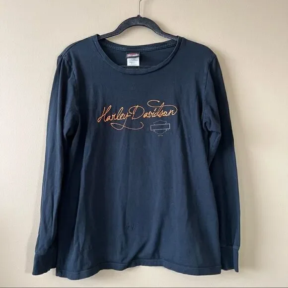 ✨ Harley Davidson Women’s Black long Sleeve Top Hollywood California XL - Picture 1 of 9
